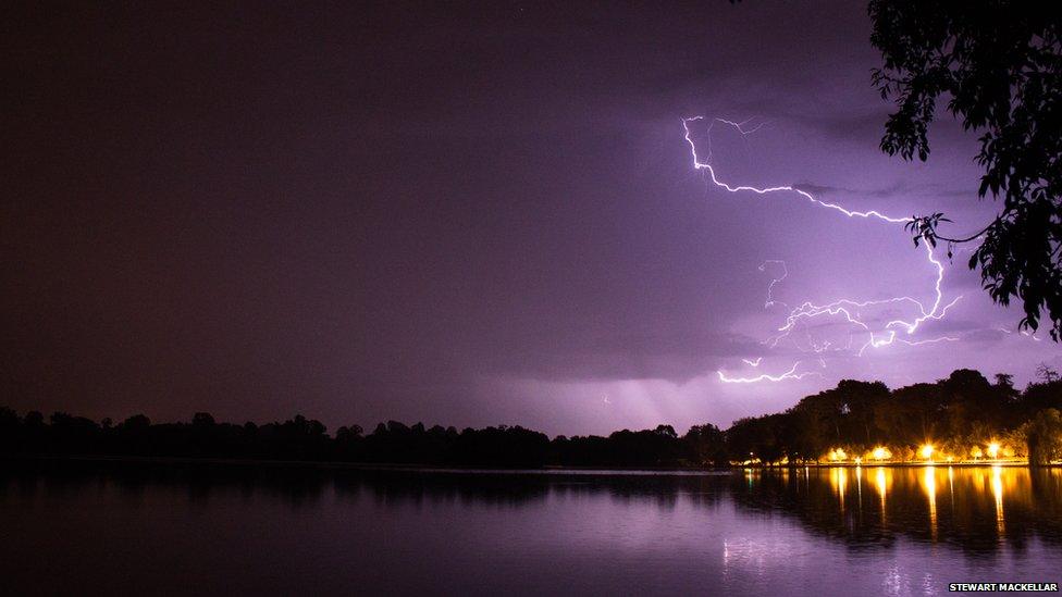 Lightning over water.