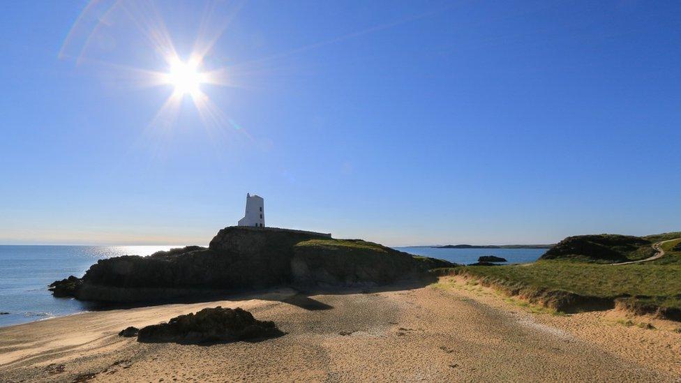 The Llanddwyn Island lighthouse on Llanddwyn Island, Anglesey