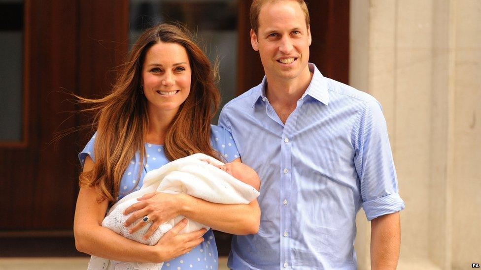 Prince George and the Duke and Duchess of Cambridge outside St Mary's