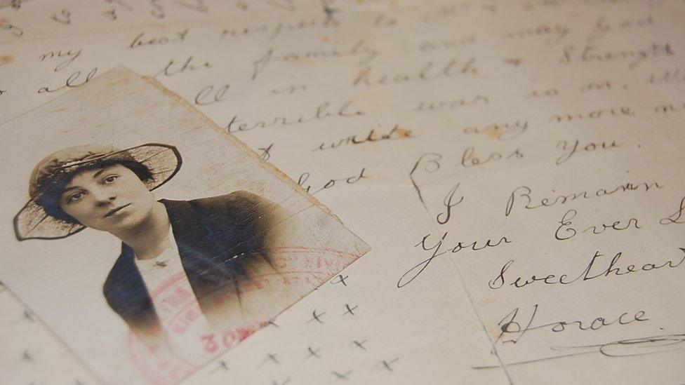 Sweetheart letter from L/Cpl Horace Collier of Cerne Abbas to Birdie Loder with photo of Ms Loder