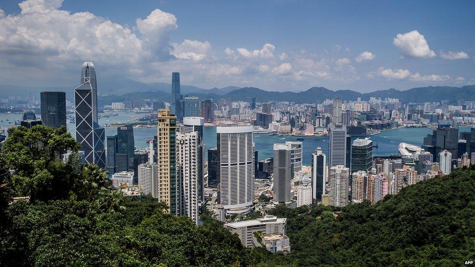 Skyline of Hong Kong, seen from Victoria Peak in September 2012