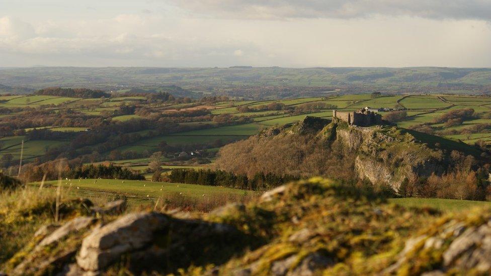 Carreg Cennen Castle as seen from the Black Mountain