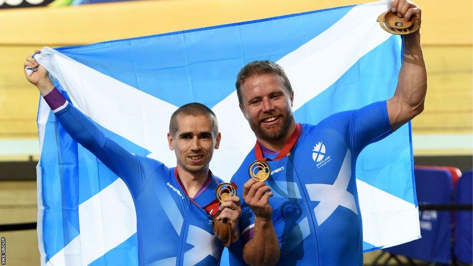 All smiles from Scotland duo Neil Fachie and Craig MacLean (right) after winning gold in the 1000m Time Trial B2 Tandem