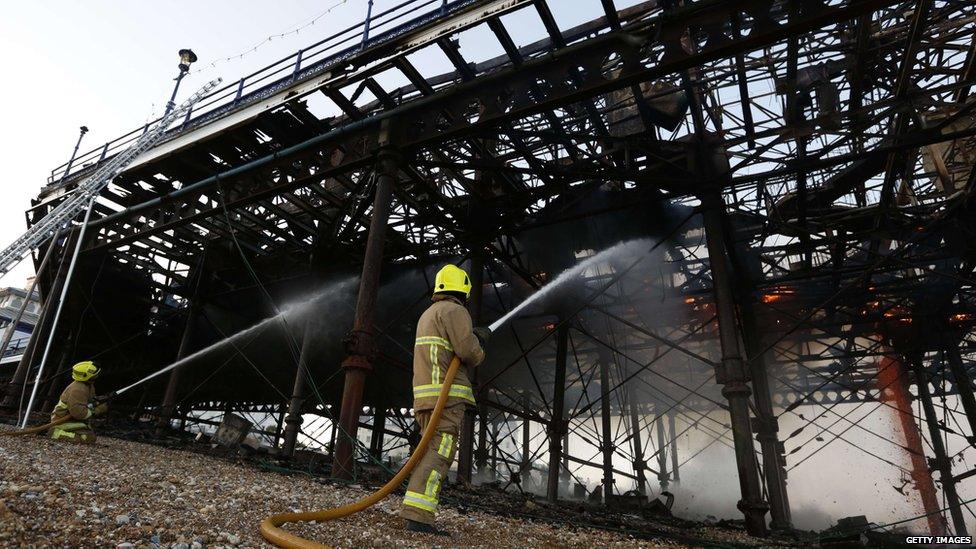 Firefighters at the scene of the Eastbourne Pier blaze