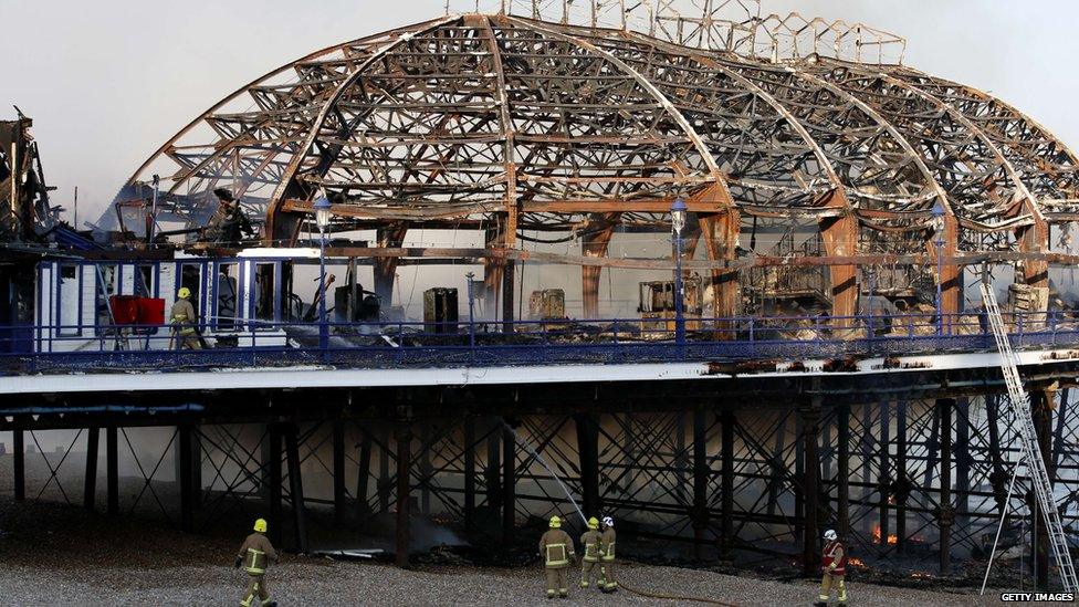 Firefighters at the scene of the Eastbourne Pier blaze