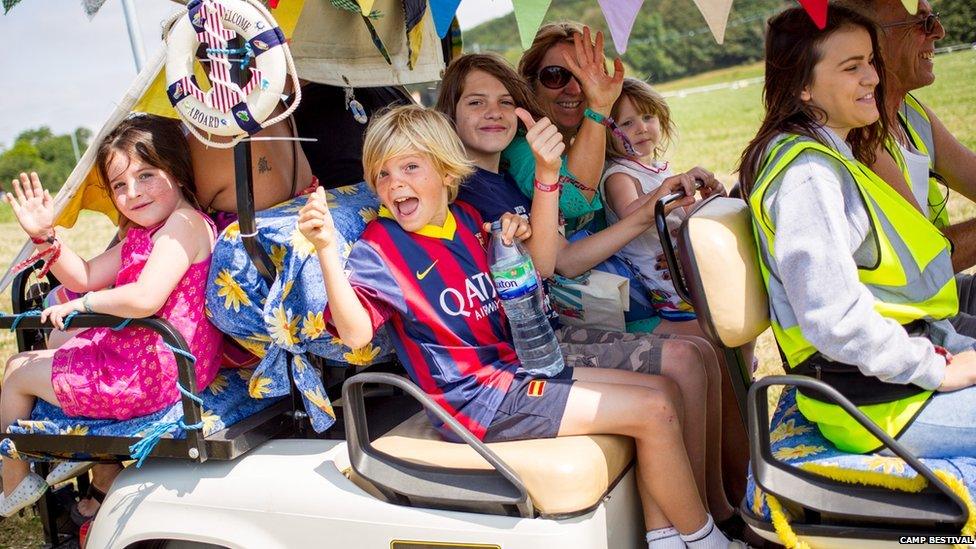 Children on a golf cart