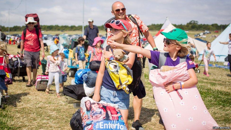 Festival-goers arriving at Camp Bestival