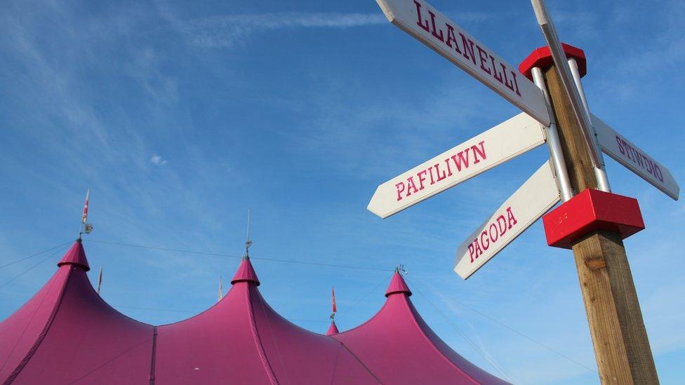 Arwydd ar faes yr Eisteddfod / Signpost