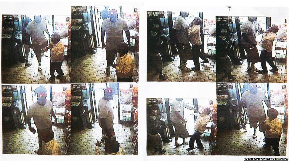 Images provided by the Ferguson Police Department show security camera footage from a convenience store in Ferguson, 9 August 2014, the day that Michael Brown was fatally shot by a police officer.