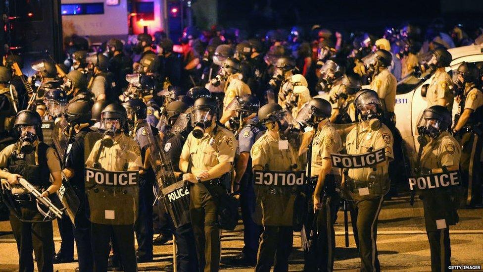 Police in riot gear in Missouri