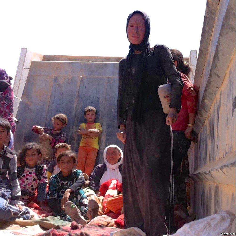 Refugees from Sinjar who were taken to the Newroz camp in Derik city, an area in north eastern Syria under Kurdish control, on 15 August 2014