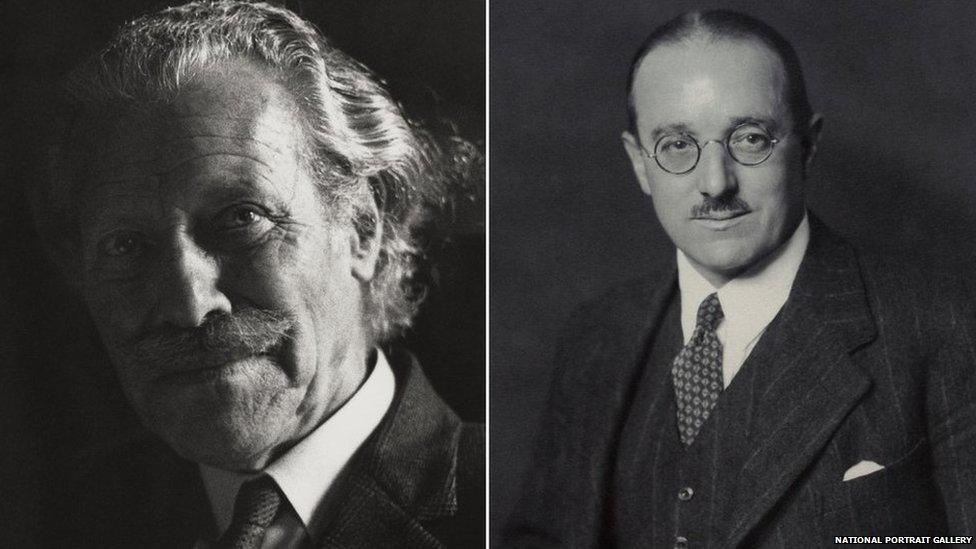 Sir Mortimer Wheeler by Godfrey Argent (L) and Robin George Collingwood by Walter Stoneman (R)