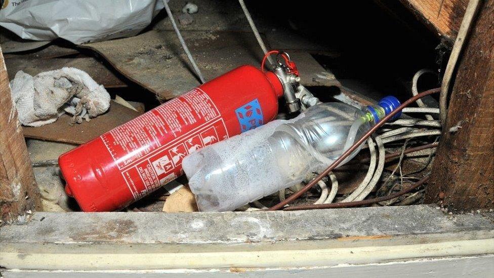 Fire extinguisher and apparatus found in Wesley Guilbert's flat by Guernsey Police