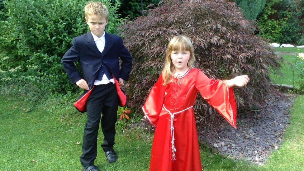 Sam and his sister Katie dressed as Doctor Who characters