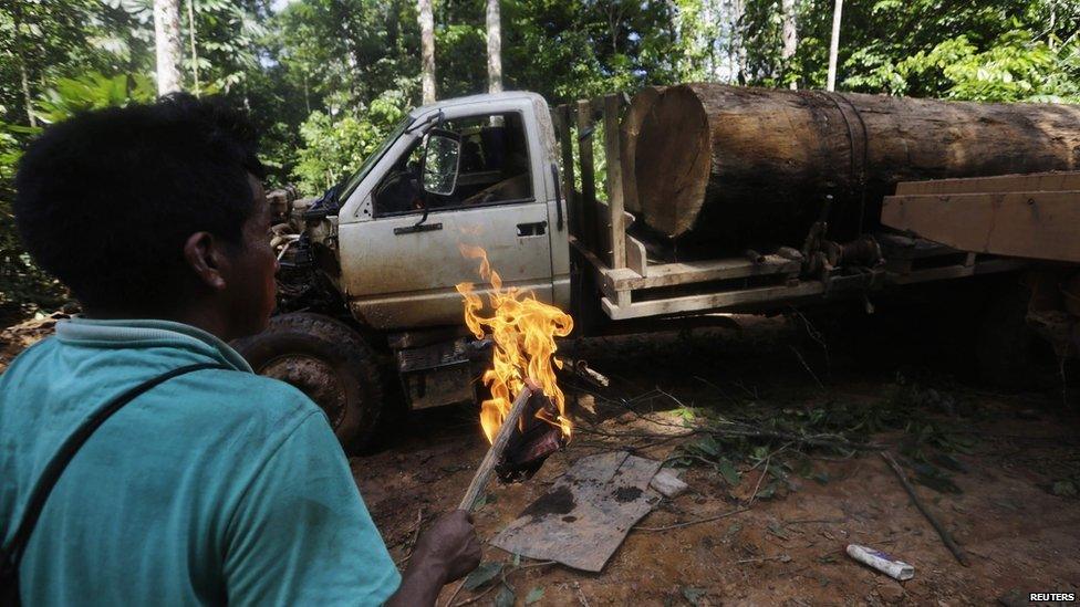 Ka'apor indigenous man burns truck