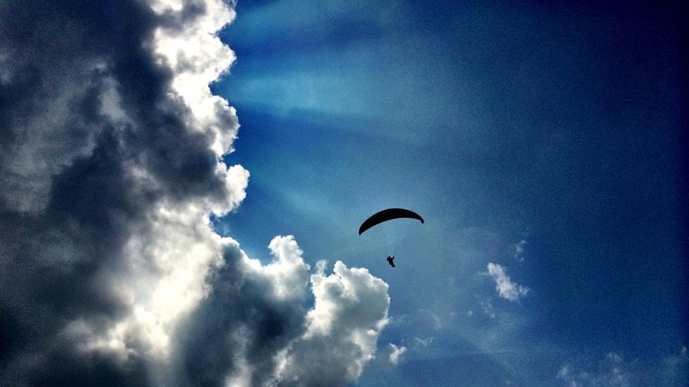 A paraglider in the Brecon Beacons