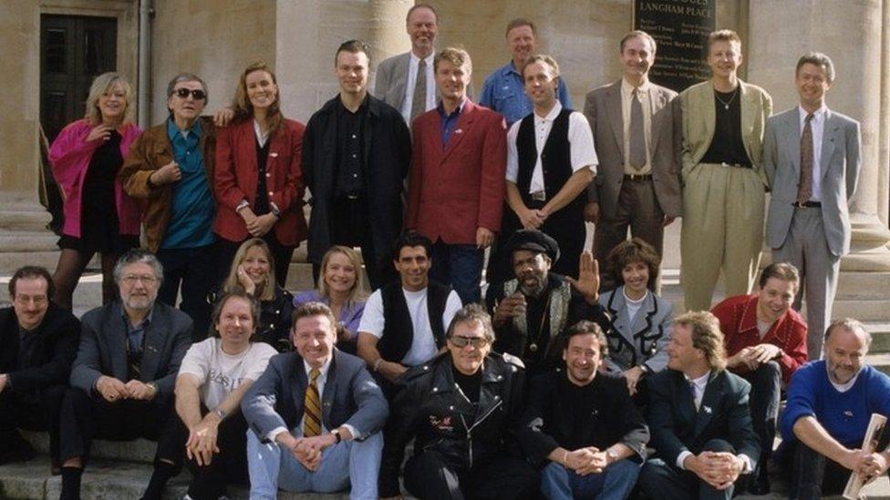 Radio 1 DJs marking the station's 25th anniversary in 1992