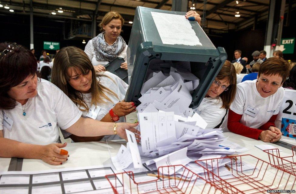 Ballots arrive to be counted at the Aberdeen Exhibition and Conference Centre