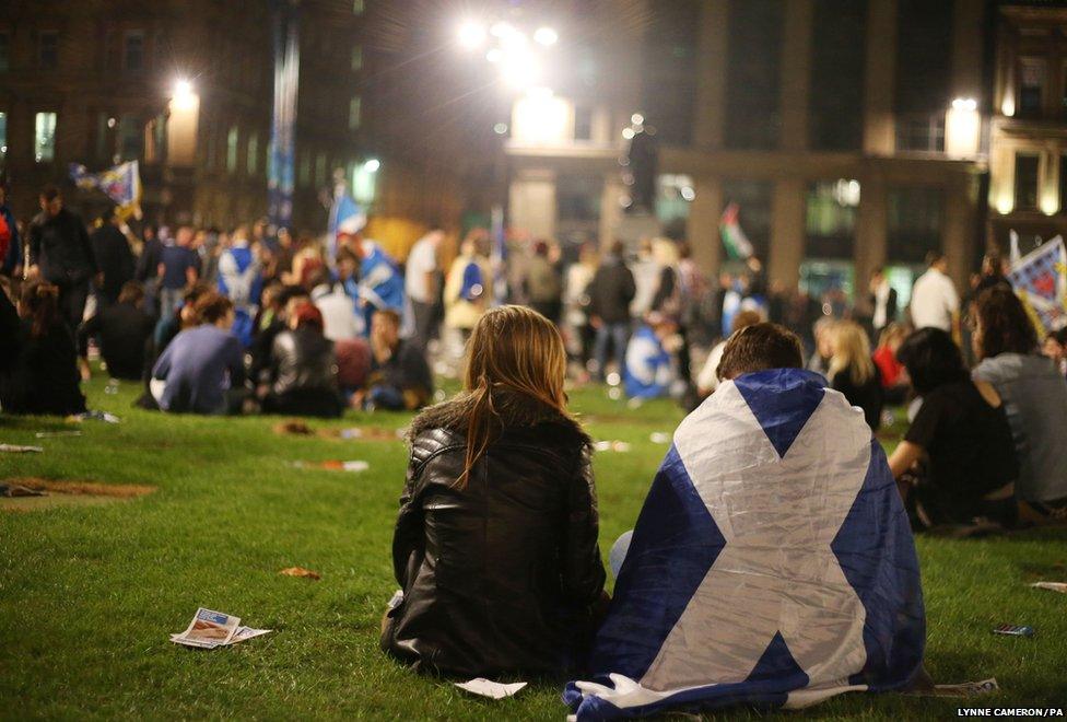 "Yes" campaign supporters in George Square, Glasgow