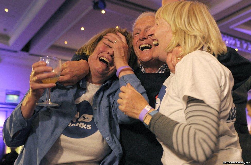 Pro-union supporters celebrate in Glasgow