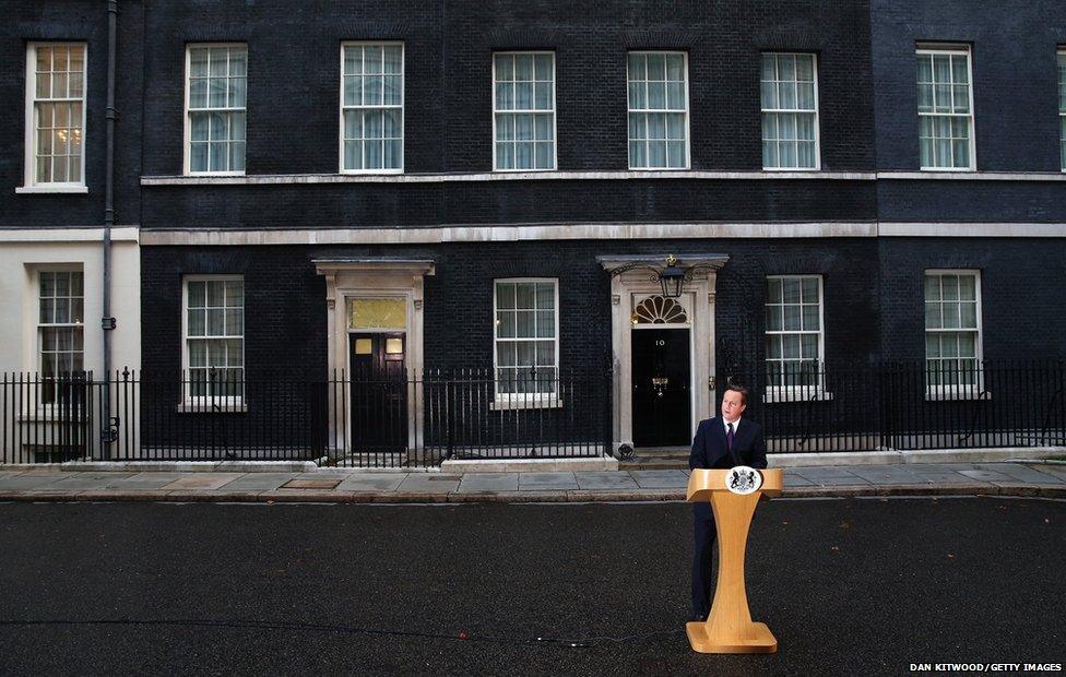 Prime Minister David Cameron gives a press conference