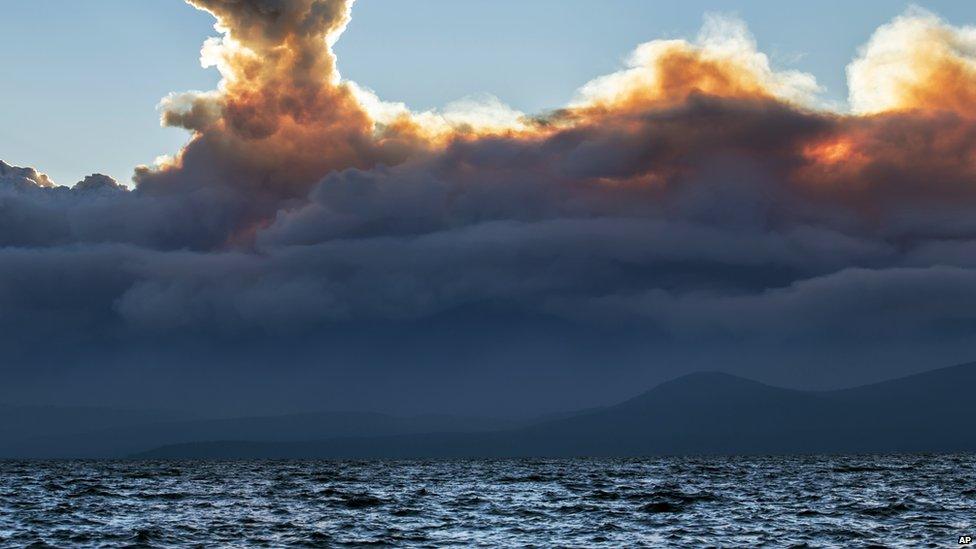 Smoke rising over Lake Tahoe