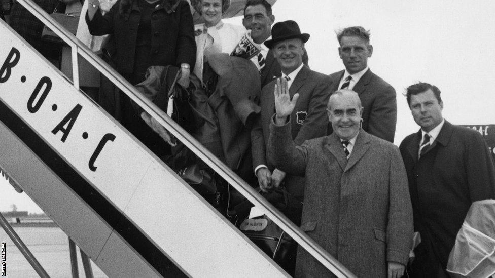 John Fallon (waving) leaving London for the 1963 Ryder Cup