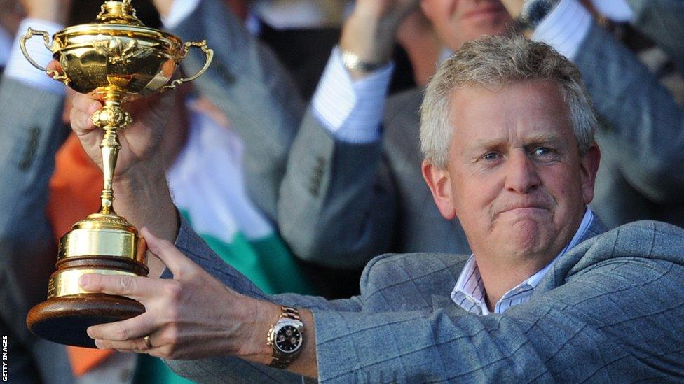 Colin Montgomerie celebrates the 2010 victory