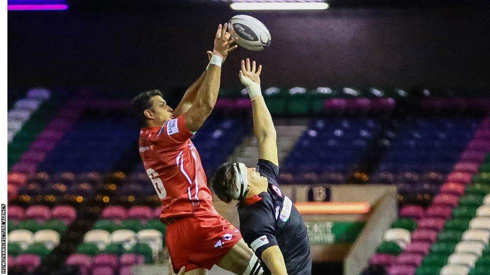 Aaron Shingler wins a lineout for Scarlets against Edinburgh