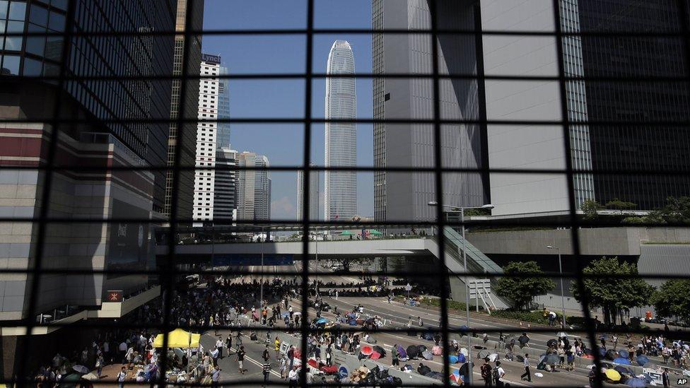 Student protesters continue to occupy the streets surrounding the government headquarters in Hong Kong on 29 September 2014