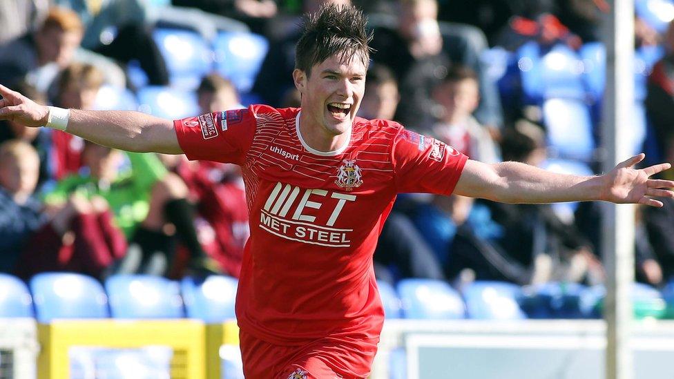 Peter McMahon scored twice in the 4-0 win at Institute which took Portadown to the top of the Irish Premiership table