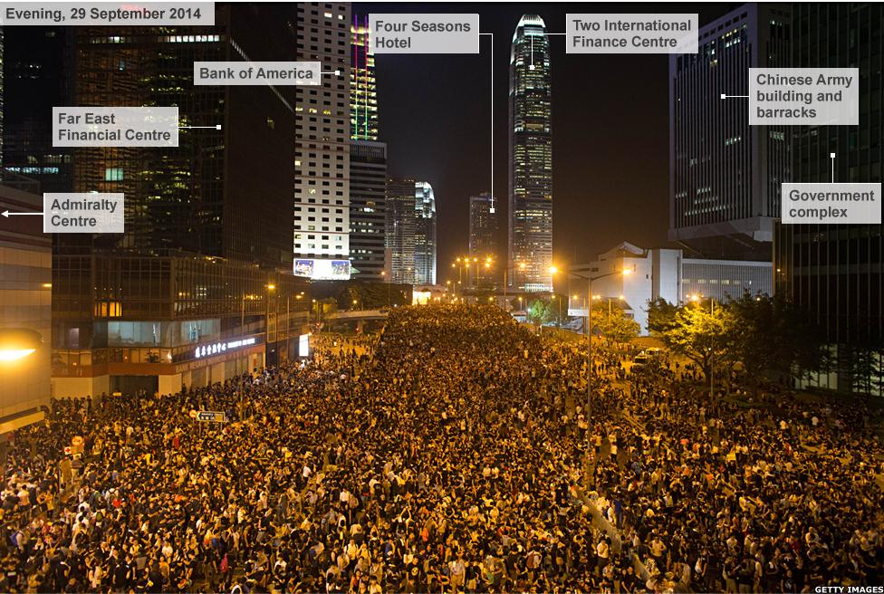 Crowds in Connaught Road, Hong Kong on 29 September