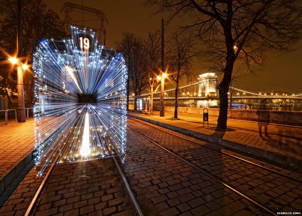 A tram in Budapest at Christmas