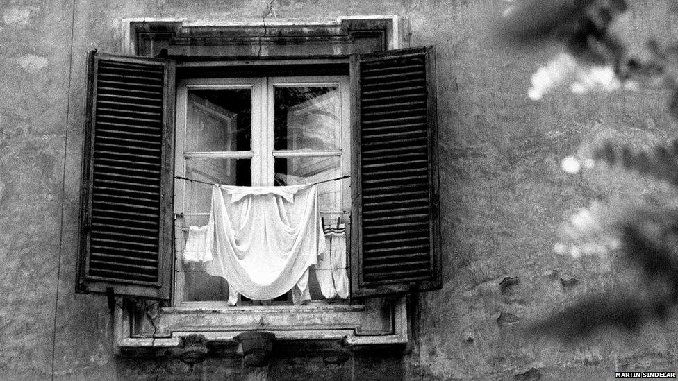 Laundry in a window in Rome