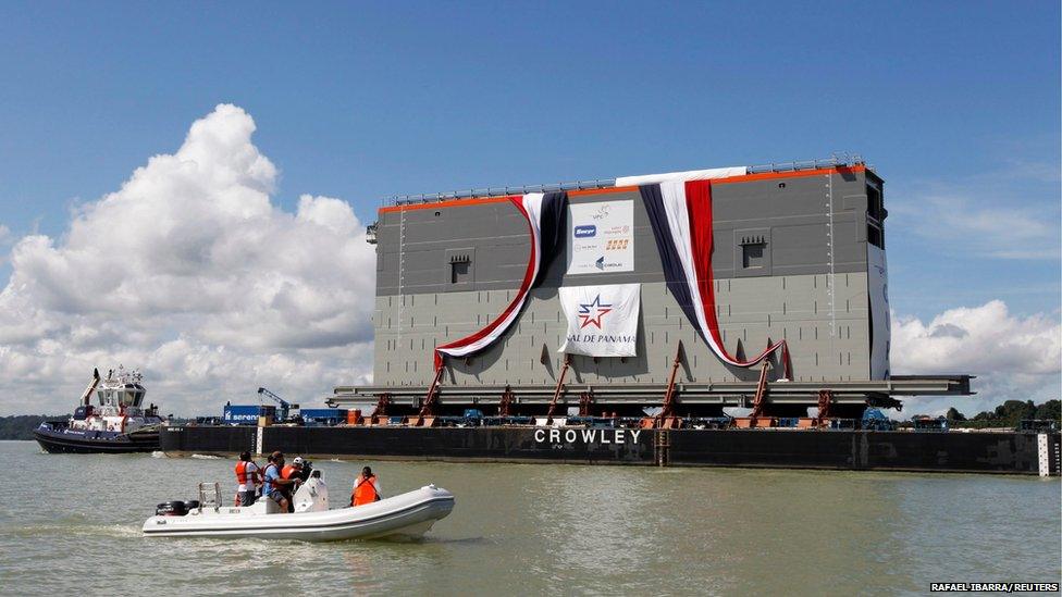 The first rolling gate for the new locks on the Pacific side of the Panama Canal