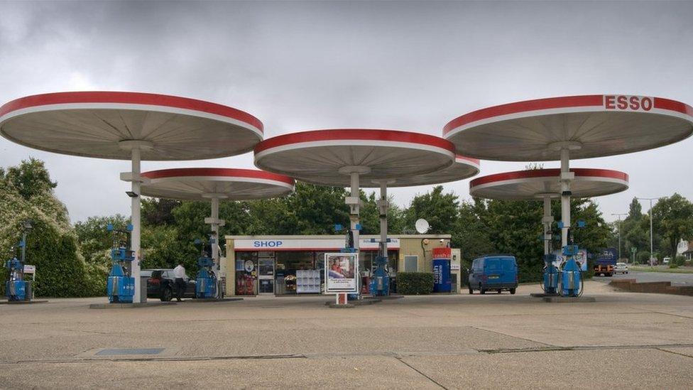 Mobil canopies on the A6 at Red Hill, Leicestershire