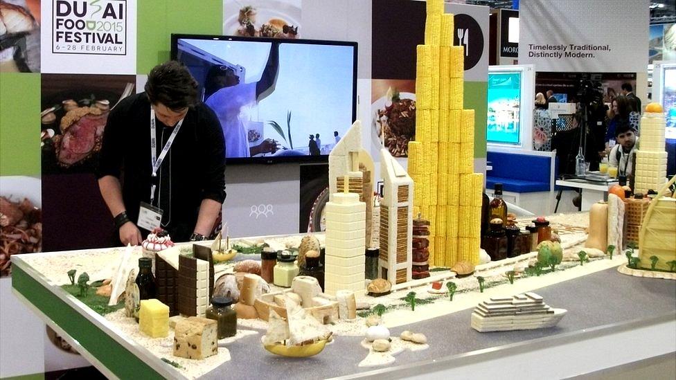 Dubai skyline made of food