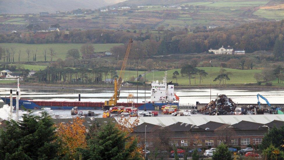 Firefighters at Warrenpoint harbour