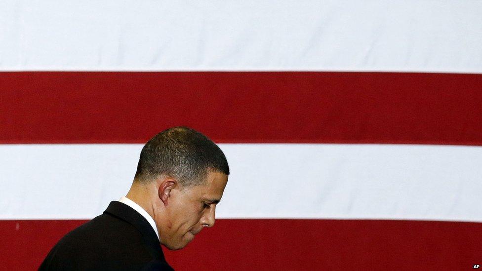 Maryland Democratic gubernatorial candidate Lt Gov Anthony Brown, walks offstage after conceding to Larry Hogan. 4 Nov 2014