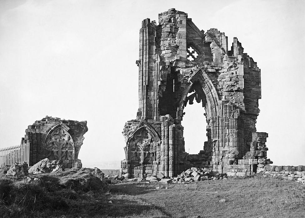 German bomb damage at Whitby Abbey in WW1