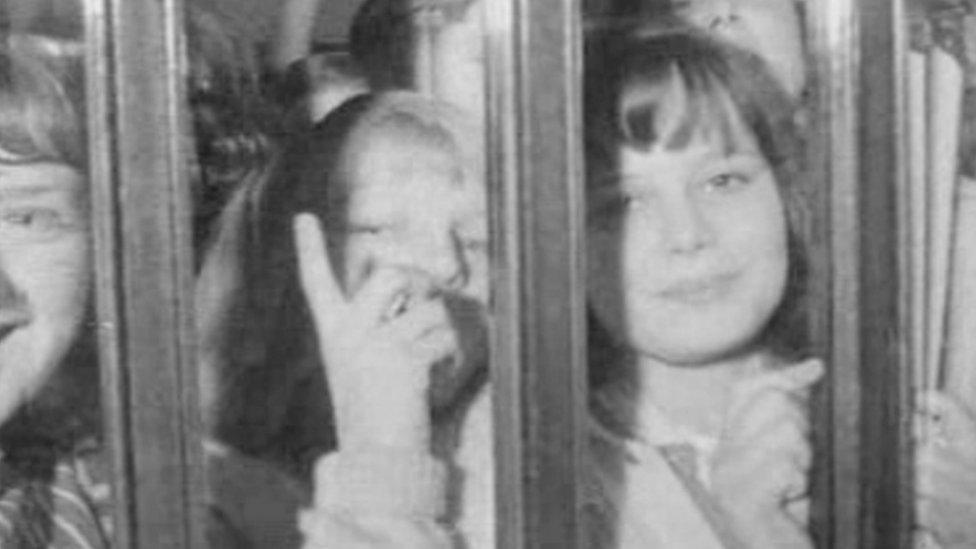 Beatles fans outside theatre gates