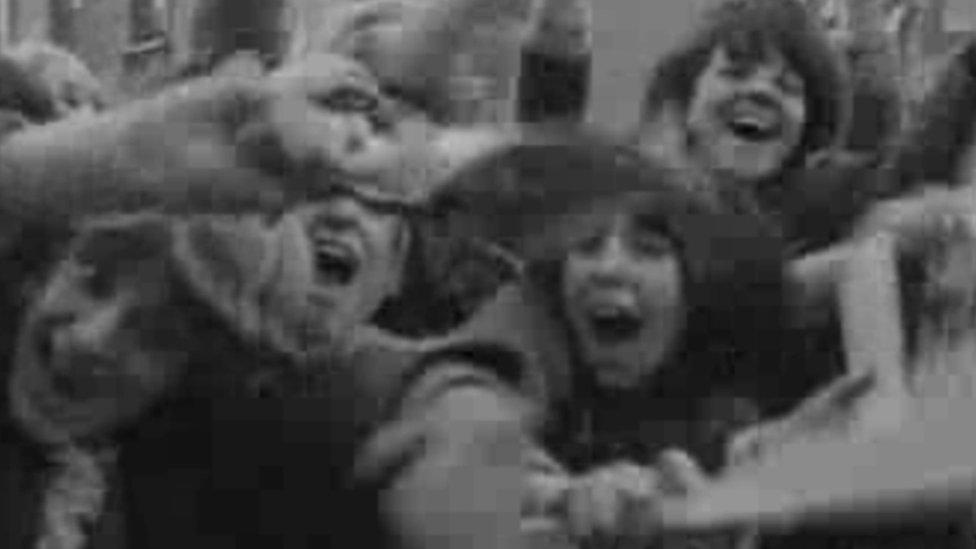 Excited Beatles fans in Cardiff