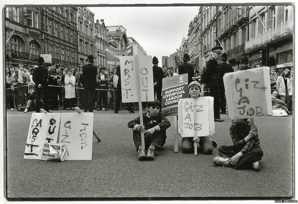 Three lads on a council demo, 1986