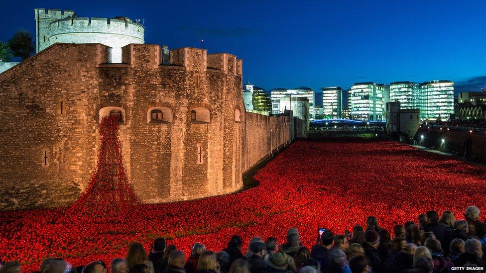 Ceramic poppies at the Tower of London