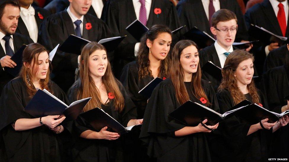 A choir performs during The Royal British Legion's Festival of Remembrance at Royal Albert Hall on November 8, 2014