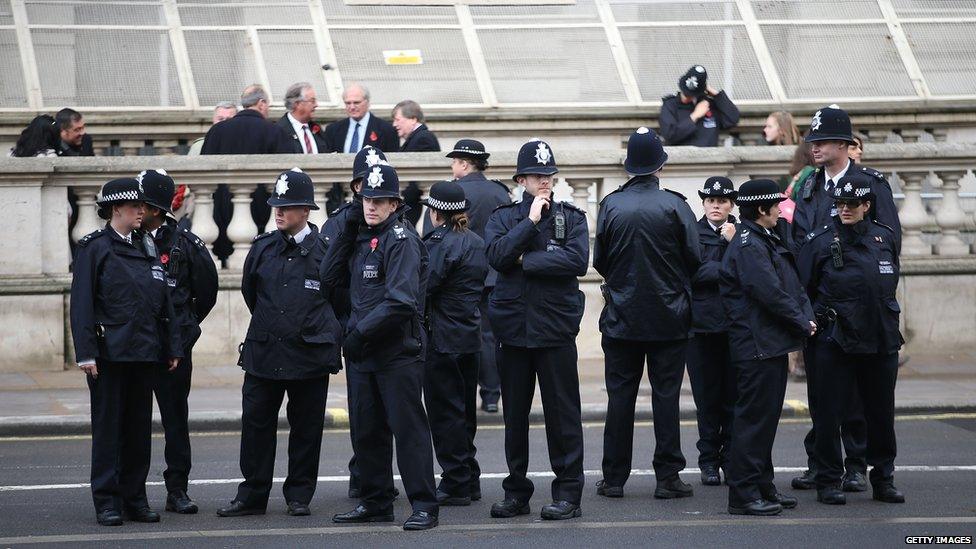 Police officers prior the annual Remembrance Sunday Service at the Cenotaph on Whitehall