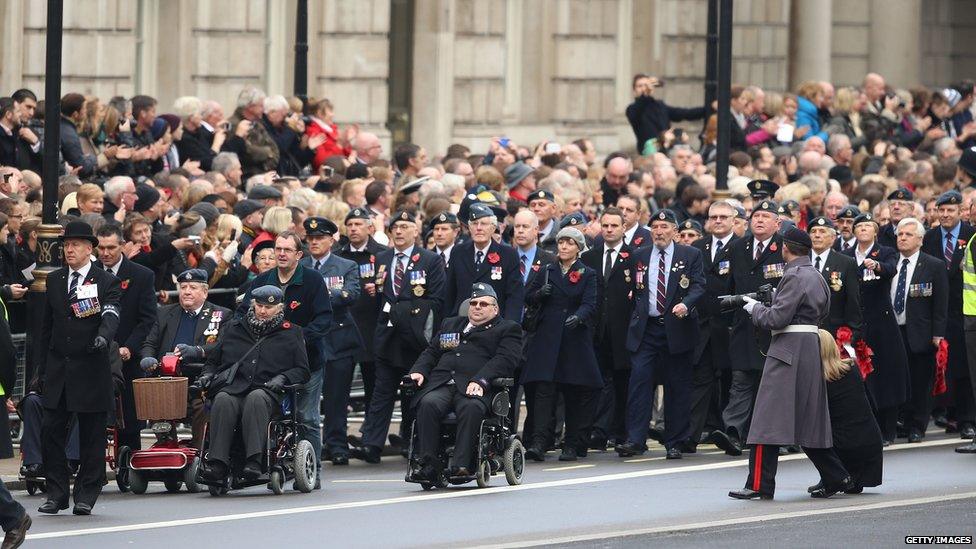 Veterans assemble for the annual Remembrance Sunday Service at the Cenotaph on Whitehall