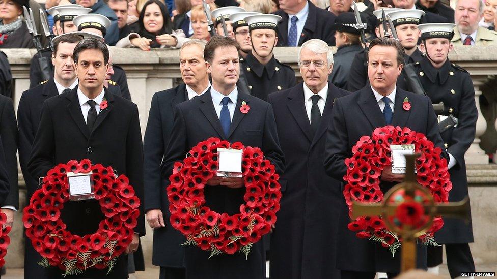 Labour leader Ed Miliband, Deputy Prime Minister, Nick Clegg and Prime Minister David Cameron