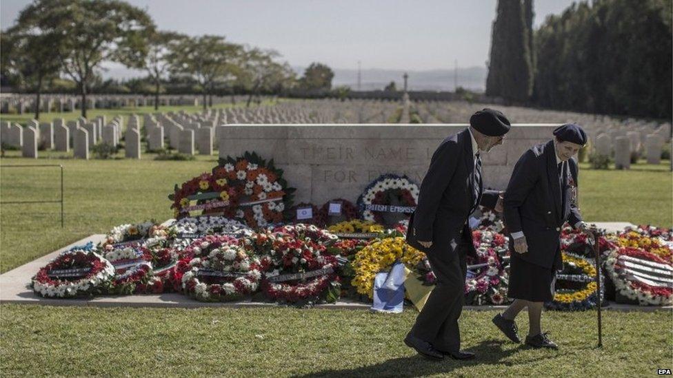 British war veterans at a memorial to the missing in Ramle, Israel