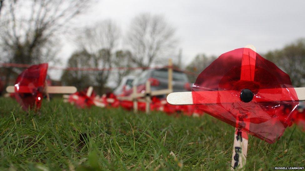 Poppies made by the children of Whitegate End Primary School